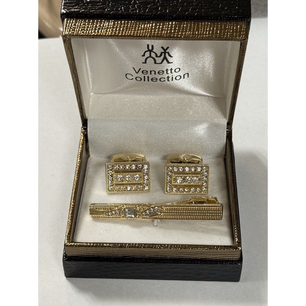 Venetto Collection Gold Shirt CuffLinks & Tie Clip Bar Men's Jewelry French Cuff